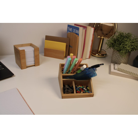 Wedo 61507 Butler bambou, 3 compartiments, insert pour stylo, dimensions 15,4 x 12,3 x 9 cm, dans une boîte cadeau, marron