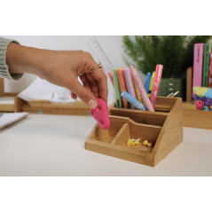 Wedo 61507 Butler bambou, 3 compartiments, insert pour stylo, dimensions 15,4 x 12,3 x 9 cm, dans une boîte cadeau, marron