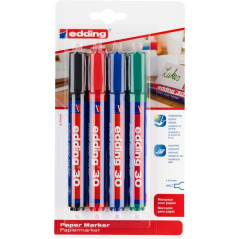edding 30 Marqueur papier à encre brillante - multi-couleur - 4 marqueurs permanents imperméables - pointe ronde 1,5-3 mm - colo