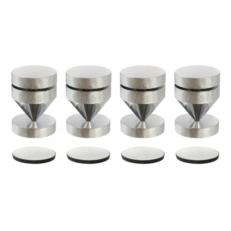 Découpleurs Coloris Chrome Dynavox, Blister de 4 cônes d'isolation pour appareils HiFi, Hauteur réglable