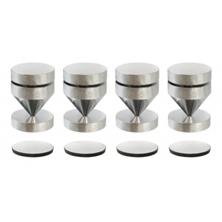 Découpleurs Coloris Chrome Dynavox, Blister de 4 cônes d'isolation pour appareils HiFi, Hauteur réglable