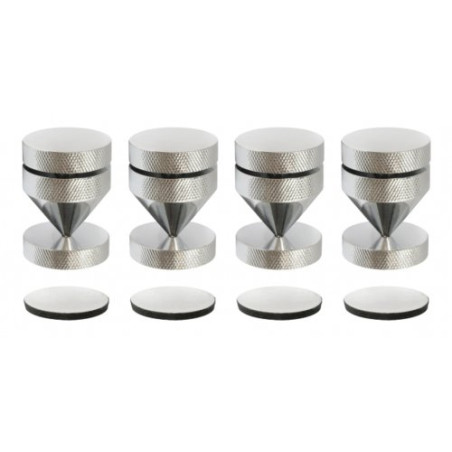 Découpleurs Coloris Chrome Dynavox, Blister de 4 cônes d'isolation pour appareils HiFi, Hauteur réglable
