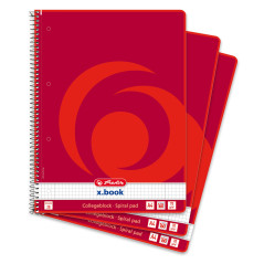 Herlitz 11163946 Cahier spirale A4 Carreaux/marges droite/gauche 70 g/m² 320 p Lot de 3 (Import Allemagne)