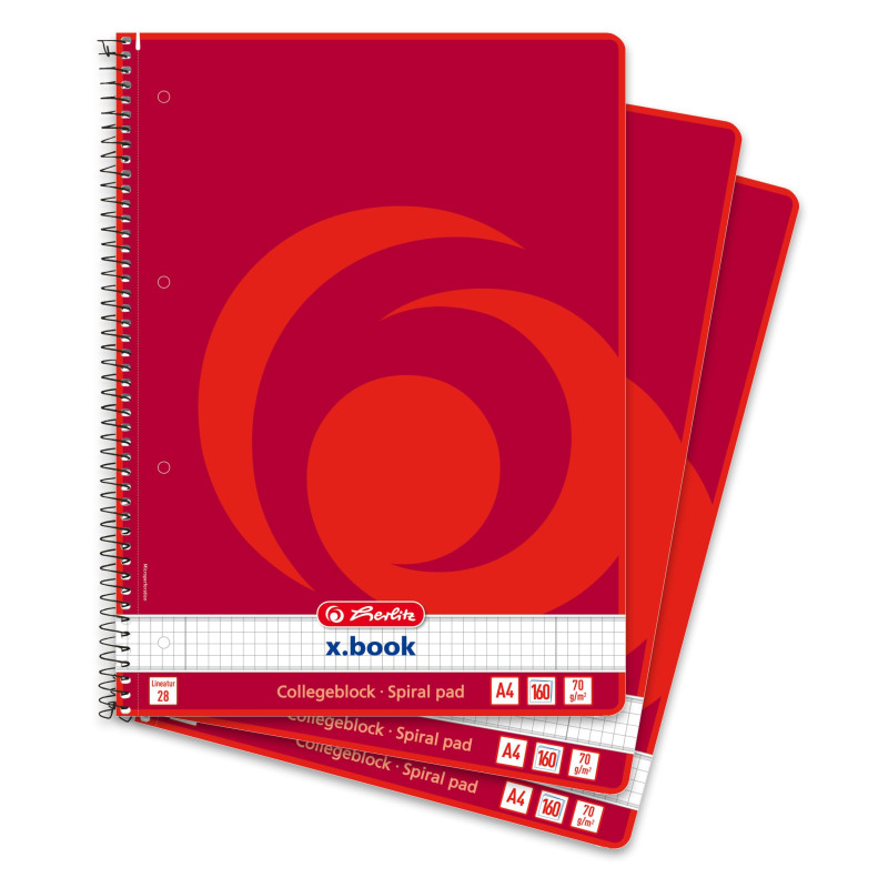 Herlitz 11163946 Cahier spirale A4 Carreaux/marges droite/gauche 70 g/m² 320 p Lot de 3 (Import Allemagne) Herlitz 11163946 Cahier spirale A4 Carreaux/marges droite/gauche 70 g/m² 320 p Lot de 3 (Import Allemagne)