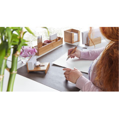 Wedo 61707 Zettelbox bambou, comprenant 900 feuilles de papier 9 x 9 cm, dans une boîte-cadeau, brun