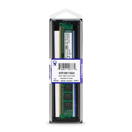 Kingston ValueRAM 4GB 1600MHz DDR3 Non-ECC CL11 DIMM 1Rx8 1.5V KVR16N11S8/4 Mémoire de bureau