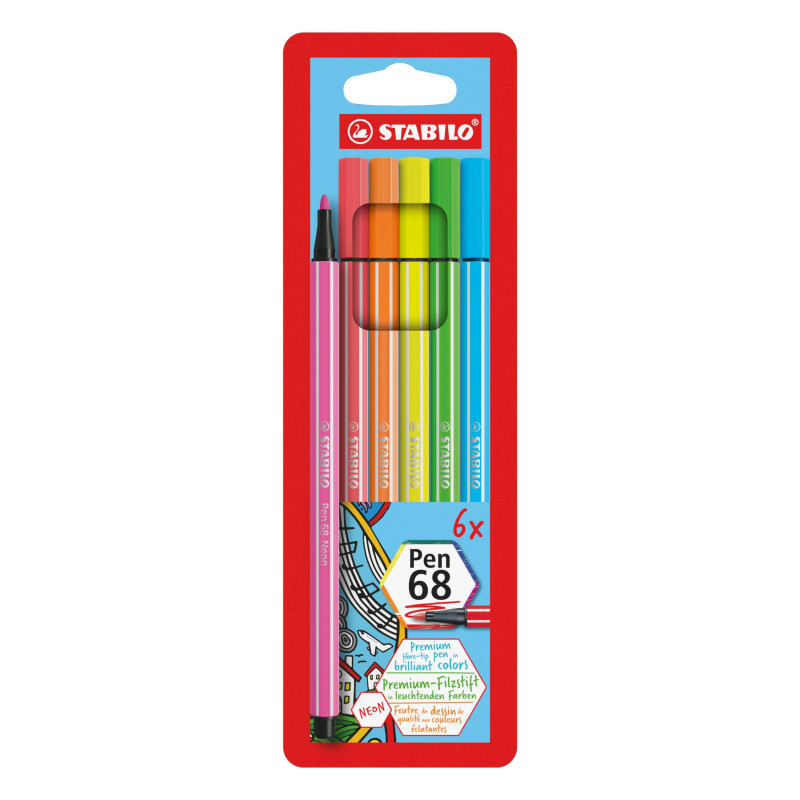 STABILO Feutre de dessin Pen 68 - Pochette x 6 feutres pointe moyenne - coloris assortis STABILO Feutre de dessin Pen 68 - Pochette x 6 feutres pointe moyenne - coloris assortis