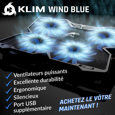 KLIM Wind - Refroidisseur Ordinateur Portable - Plus de 500 000 unités vendues + Nouveau Version + Le Plus Puissant + 4 Ventilat