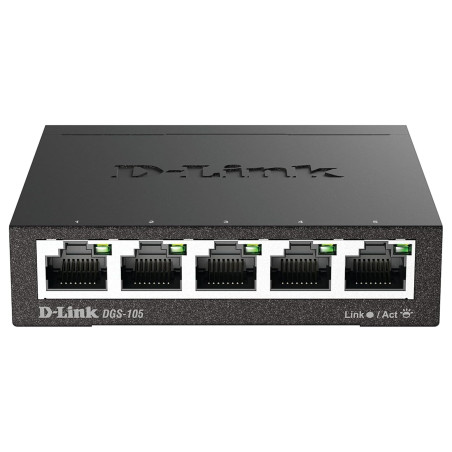 D-Link DGS-105 Switch 5 Ports Gigabit Metallique 10/100/1000mbps - Idéal Partage de Connexion et Mise en Réseau Small/Home Offic