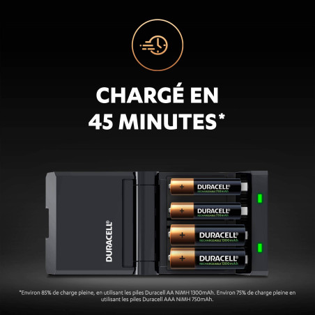 Duracell Chargeur Piles Rechargeables Rapide 45 minutes