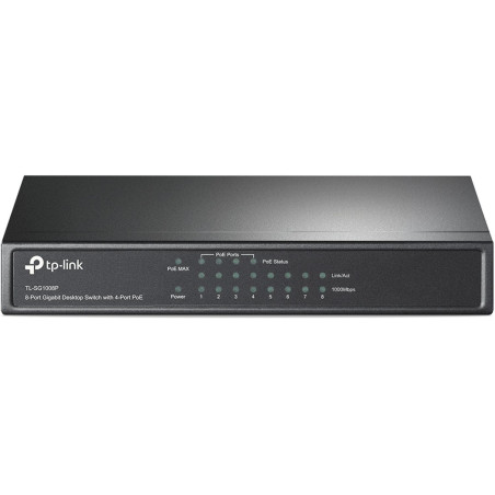 TP-Link PoE Switch 8-Port Gigabit, 4 PoE+ Ports up to 30 W for Each PoE Port and 64 W for All PoE Ports, Metal Casing, Plug and