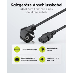 Goobay 68604 Câble d'alimentation coudé pour appareils froids tel que PC, Moniteur, Onduleur (fiche de sécurité selon IEC 320 C1