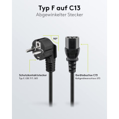 Goobay 68604 Câble d'alimentation coudé pour appareils froids tel que PC, Moniteur, Onduleur (fiche de sécurité selon IEC 320 C1