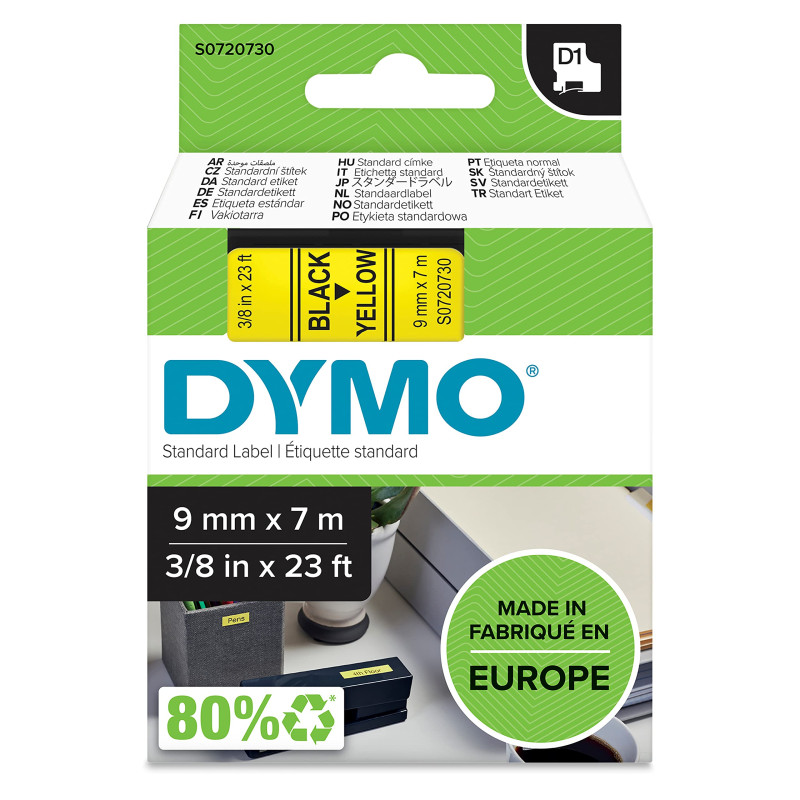 DYMO D1 étiquettes autocollantes authentiques | rouleau de 9 mm x 7 m | impression en noir sur fond jaune | autocollantes | pour DYMO D1 étiquettes autocollantes authentiques | rouleau de 9 mm x 7 m | impression en noir sur fond jaune | autocollantes | pour