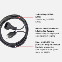 Brennenstuhl 1165010015 Cordon prolongateur de qualité en Plastique, Noir, 2 m