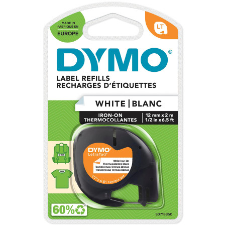 DYMO LetraTag Étiquettes Autocollantes pour Vêtements Authentique | 12 mm x 2 m | impression en noir sur fond blanc | Étiquettes