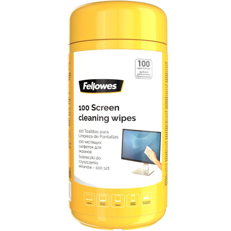 Fellowes Boite 100 Lingettes nettoyantes pour le Bureau, pour les écrans et autres surfaces, sans alcool, 9970311