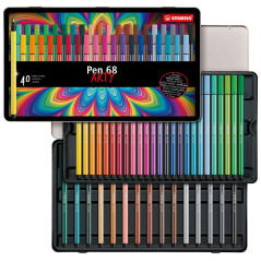 STABILO Feutre dessin Pen 68 - Boîte métal x 40 feutres de coloriage pointe moyenne -gamme ARTY