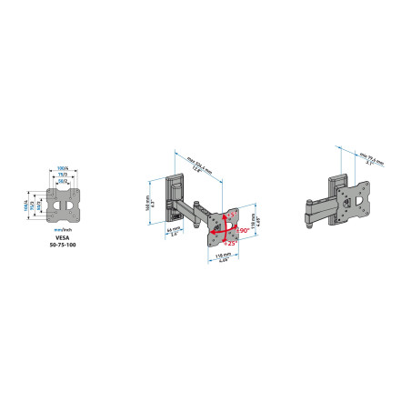 Meliconi EDR-100 Support Mural en métal Triple Rotation avec Double Bras de déport (Inclinable et Orientable, Triple Rotation)