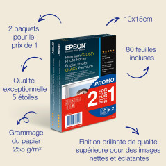 Epson C13S042167 Premium Glossy - Papier Photo - Glacé (Pack de 2)(A6 Format), 100 x 150 millimeters