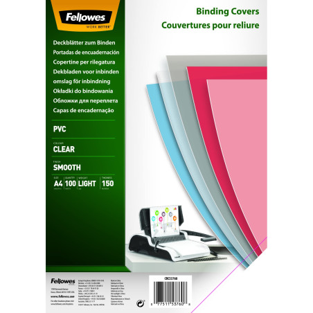 Fellowes 5376001 Couvertures de reliure A4 transparentes PVC 150 microns 15/100e