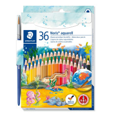 Staedtler Noris Aquarell, Crayons de couleur aquarellables avec système anti-casse, Utilisables à sec ou l'eau, Étui carton avec