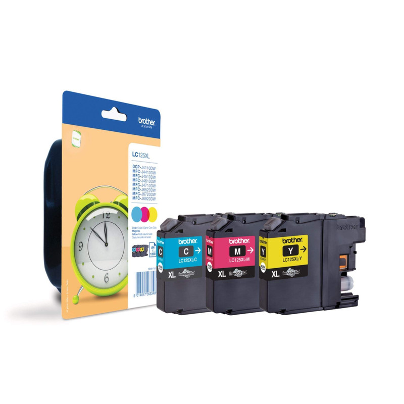Brother Multipack Jet d'encre HC Cyan/Magenta/Jaune LC125XLRBWBP, Noir Brother Multipack Jet d'encre HC Cyan/Magenta/Jaune LC125XLRBWBP, Noir