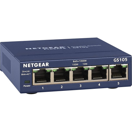 NETGEAR (GS105) Switch Ethernet 5 Ports RJ45 Métal Gigabit (10/100/1000), switch RJ45 Métal, Positionnement sur un bureau ou un