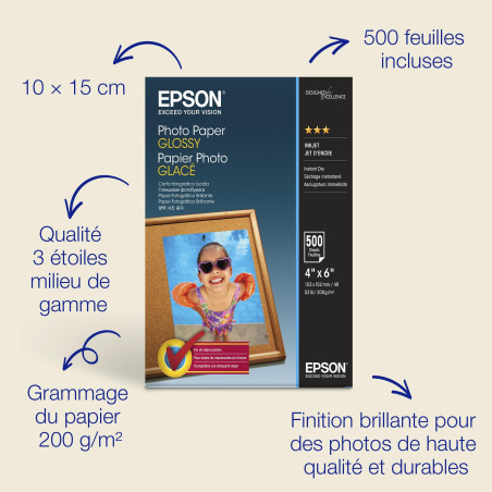 Papier photo brillant Epson (100 x 150 mm), 200 g/m2, 500 feuilles
