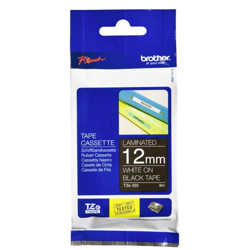 Brother TZe-335 | Ruban original Laminé | 12 mm | Blanc sur fond Noir | 8M Brother TZe-335 | Ruban original Laminé | 12 mm | Blanc sur fond Noir | 8M