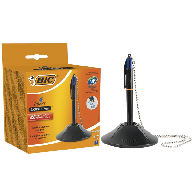 BIC 4 Couleurs Counter Pen - Stylo-Bille Rétractable sur Socle Pointe Moyenne (1,0 mm) - Certifié NF Environnement - Boîte de 1 BIC 4 Couleurs Counter Pen - Stylo-Bille Rétractable sur Socle Pointe Moyenne (1,0 mm) - Certifié NF Environnement - Boîte de 1