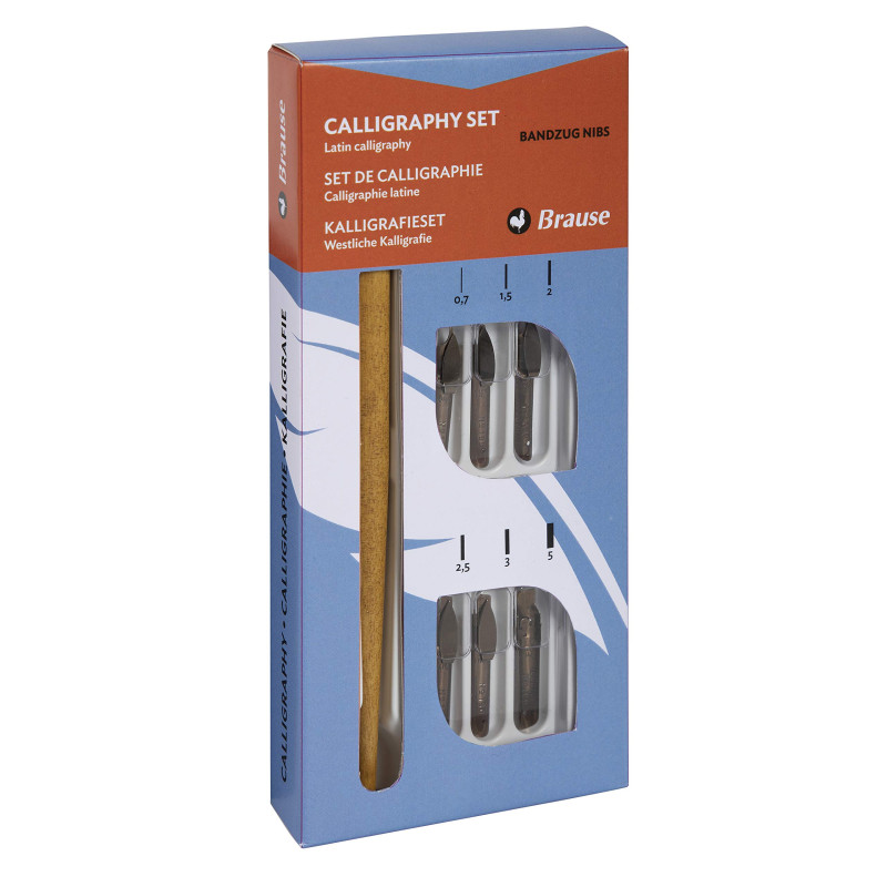 Brause 141B - Un set de calligraphie comprenant 6 plumes Bandzug (0,7 mm, 1,5 mm, 2 mm, 2,5 mm, 3 mm et 5mm), un porte-plume et Brause 141B - Un set de calligraphie comprenant 6 plumes Bandzug (0,7 mm, 1,5 mm, 2 mm, 2,5 mm, 3 mm et 5mm), un porte-plume et