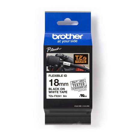 Brother TZe-FX241 | Ruban original Laminé flexible | 18 mm | Noir sur fond Blanc | 8M