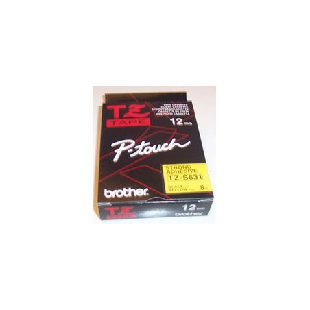 Brother TZe-S631 - Adesivo extra forte - Nero su giallo - Rotolo (1,2 cm x 8 m)
