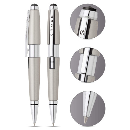 CROSS Edge - Roller titanium convertible / Stylo rechargeable - Avec système d’ouverture par glissement - Écrin classique et rec