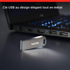 SanDisk 512 Go Ultra Luxe Flash Drive USB 3.2 Gen 1, Clé USB, des vitesses allant jusqu'à 400 Mo/s en lecture, Argent