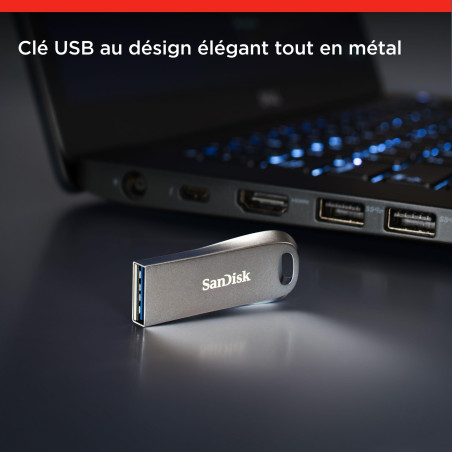 SanDisk 512 Go Ultra Luxe Flash Drive USB 3.2 Gen 1, Clé USB, des vitesses allant jusqu'à 400 Mo/s en lecture, Argent