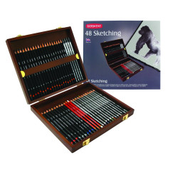 Derwent Sketching Collection - Set de 48 Crayons dans un Coffret en Bois, Qualité Professionnelle, 0700759