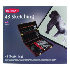 Derwent Sketching Collection - Set de 48 Crayons dans un Coffret en Bois, Qualité Professionnelle, 0700759