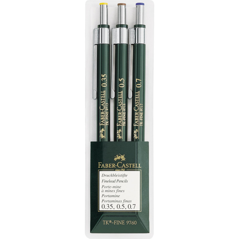 Faber-Castell 136030 - Lot de 3 porte-mines TK-FINE 9760, épaisseur des mines: 0,35 mm ; 0,5 mm + 0,7 mm, dureté HB