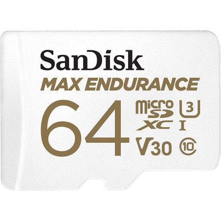SanDisk MAX ENDURANCE Video Monitoring for Dashcams & Home Monitoring 64 GB microSDXC Memory Card + SD Adaptor 30,000 Hours Endu