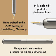 Lamy dialog palladium – stylo plume sans capuchon avec mécanisme à vis – plume en or 14 ct, partiellement plaquée platine, taill