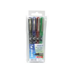 PILOT - V-Ball 0,5 - Roller encre liquide - Pochette de 4 - Noir/Bleu/Rouge/Vert - Pointe fine