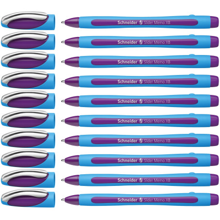 Schneider Slider Memo XB Stylo bille (avec capuchon, Pointe extra large (XB)) Violet, Lot de 10