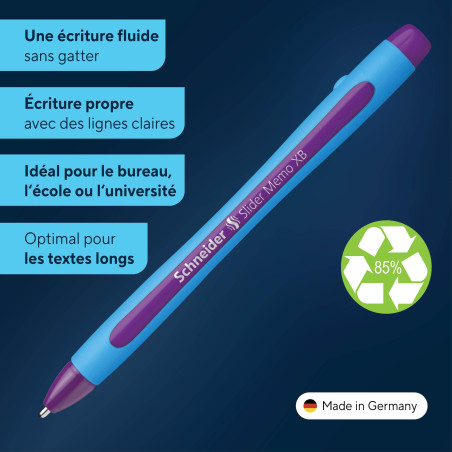 Schneider Slider Memo XB Stylo bille (avec capuchon, Pointe extra large (XB)) Violet, Lot de 10
