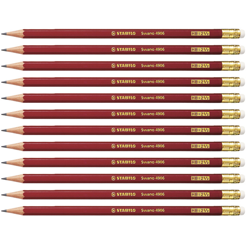STABILO Swano - Crayon papier - Lot x 12 crayons graphite mine HB - bout gomme