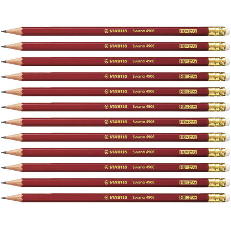 STABILO Swano - Crayon papier - Lot x 12 crayons graphite mine HB - bout gomme