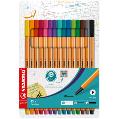 STABILO Stylo feutre pointe fine point 88 - Etui carton x 15 stylos feutres - Coloris assortis