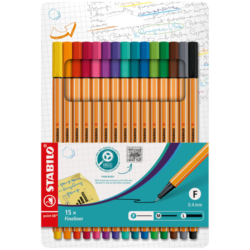 STABILO Stylo feutre pointe fine point 88 - Etui carton x 15 stylos feutres - Coloris assortis STABILO Stylo feutre pointe fine point 88 - Etui carton x 15 stylos feutres - Coloris assortis