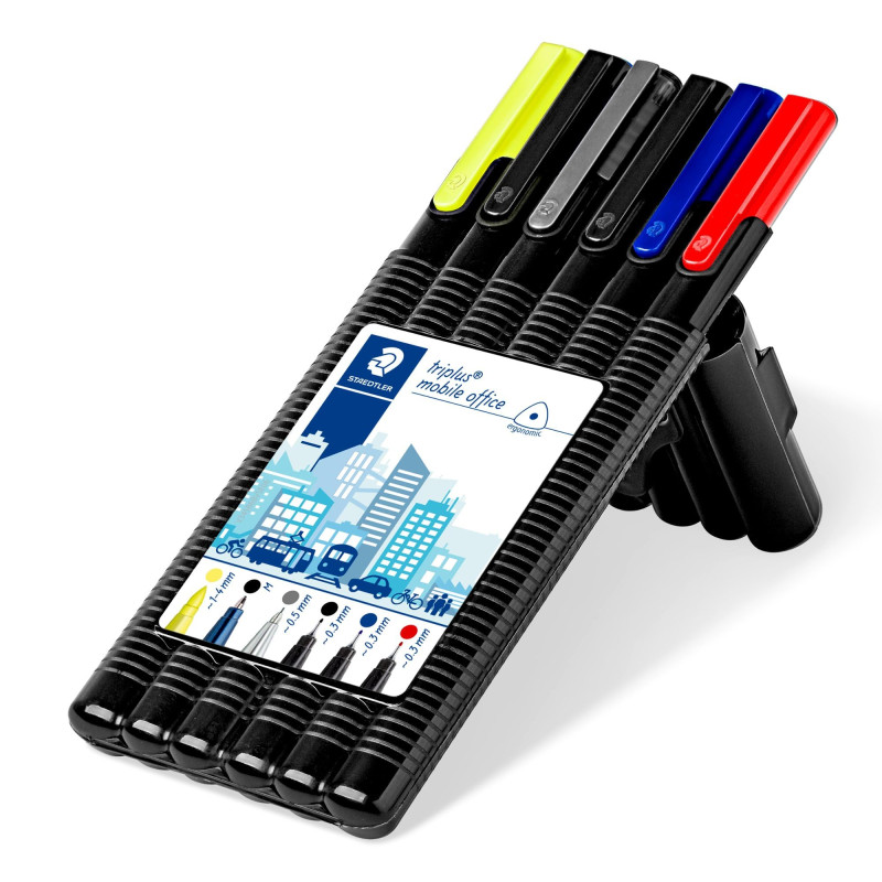 Staedtler - 34 SB6B - Etui chevalet Compose de: 1 Feutres super fin Noir + 1 Feutre super fin Bleu + 1 Roller Bleu + 1 Stylo Bil Staedtler - 34 SB6B - Etui chevalet Compose de: 1 Feutres super fin Noir + 1 Feutre super fin Bleu + 1 Roller Bleu + 1 Stylo Bil